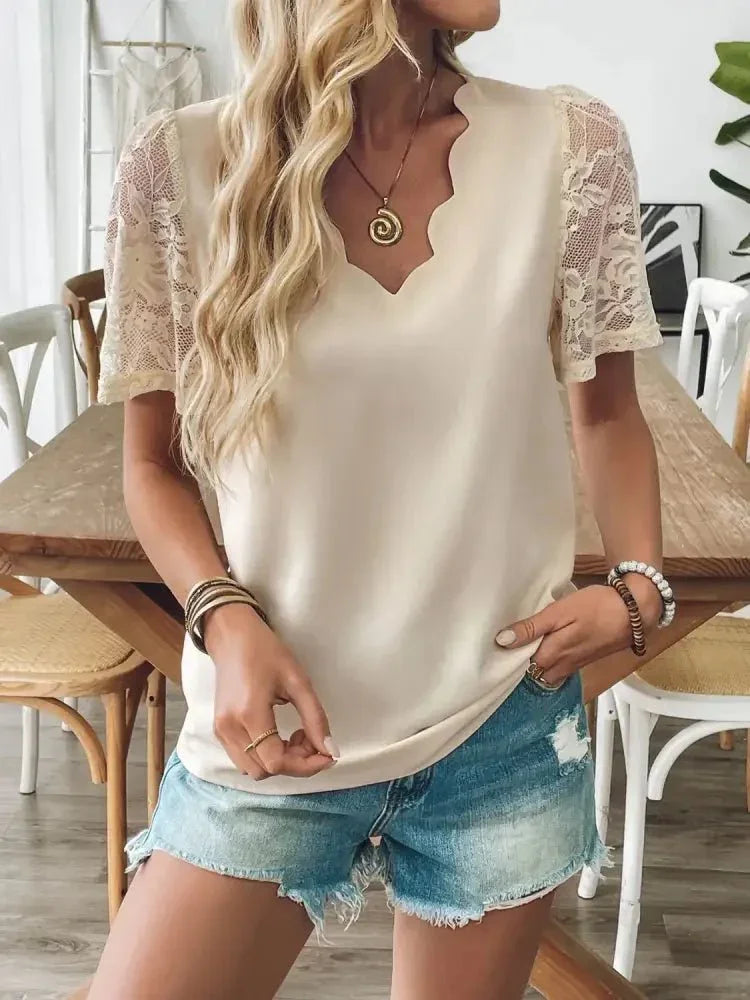 V - Neck Lace Short Sleeve T-Shirt - Update AvenueT-ShirtsTrendsi1001008066516021001008066516024d565146 - 0688 - 4e01 - 9ab2 - b07241e57110 - Max - OriginTan