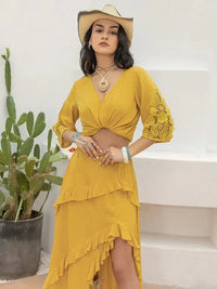 V - Neck Lace Three - Quarter Sleeve Top - Update AvenueT-ShirtsTrendsi10010048249102310010048249102328e7a62c - fb63 - 42b7 - 8f31 - 93d4602fd260 - Max - OriginMustard