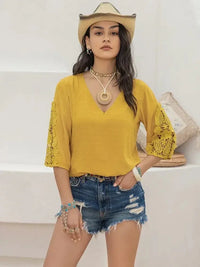V - Neck Lace Three - Quarter Sleeve Top - Update AvenueT-ShirtsTrendsi1001004824910231001004824910236abcfbc6 - c505 - 415a - 99ce - be27f089a6fb - Max - OriginMustard