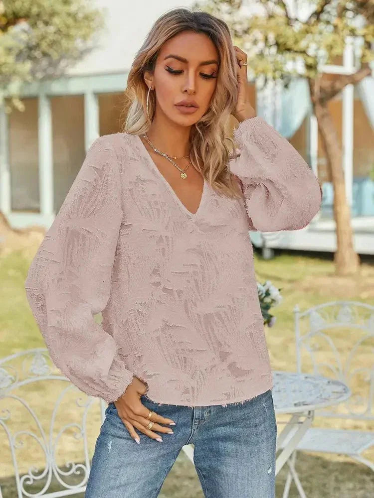 V - Neck Long Sleeve Blouse - Update AvenueTrendsi10010104970210110010104970210195159dfc4b4b4042ac125a7a99efccd2 - MaxBlush Pink