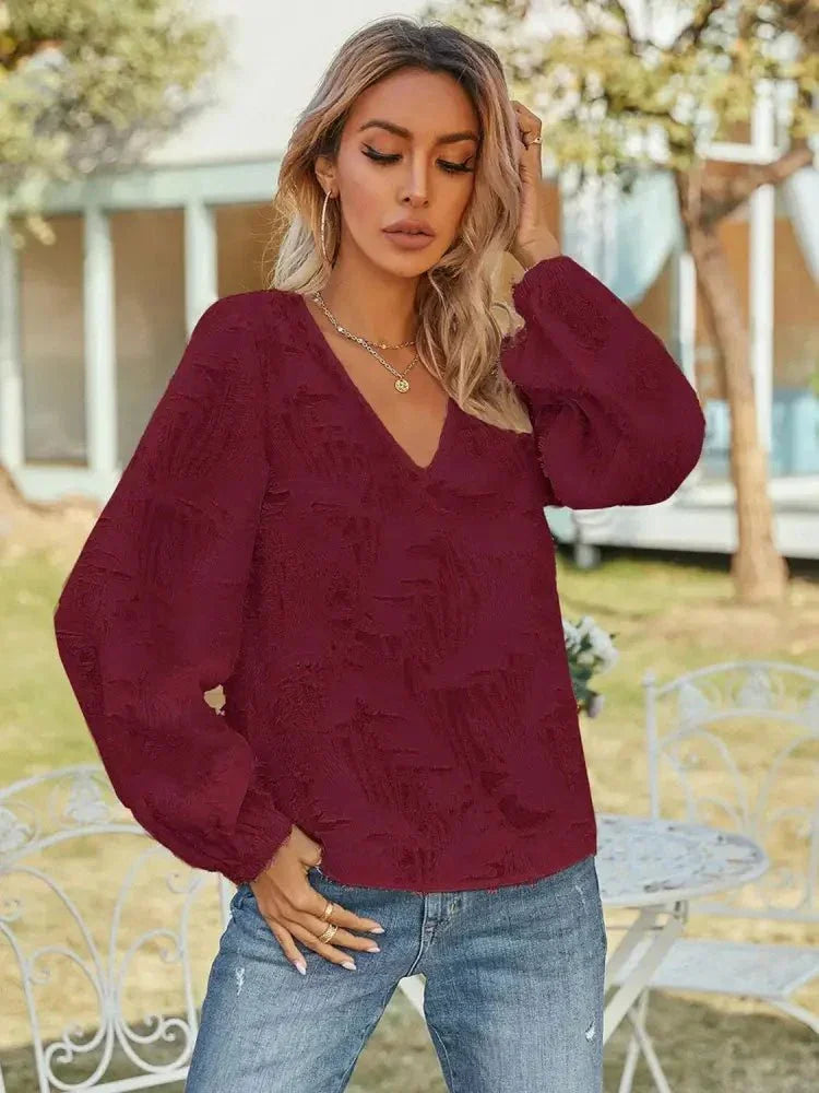V - Neck Long Sleeve Blouse - Update AvenueTrendsi10010104970426810010104970426893b7435e79614556a437b720c75d18f6 - MaxBurgundy