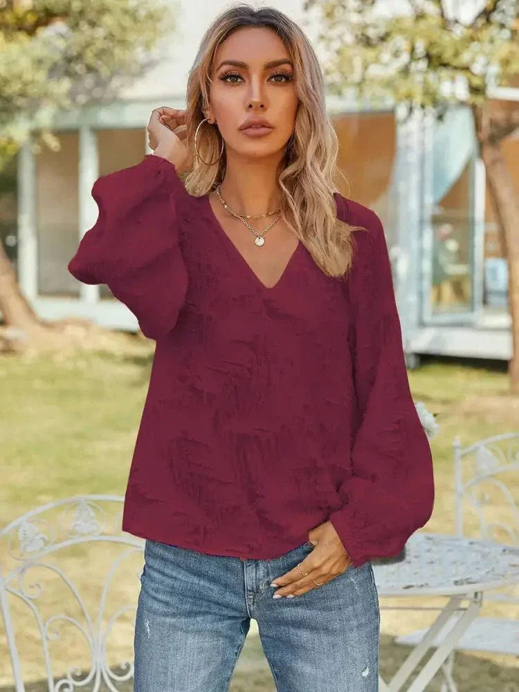 V - Neck Long Sleeve Blouse - Update AvenueTrendsi100101049704268100101049704268e4bb49caf294485ba6e8d5466121bb59 - MaxBurgundy