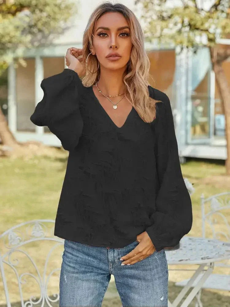 V - Neck Long Sleeve Blouse - Update AvenueTrendsi1001010497057331001010497057338e0007903f654427b5405b927a08d8a4 - MaxBlack