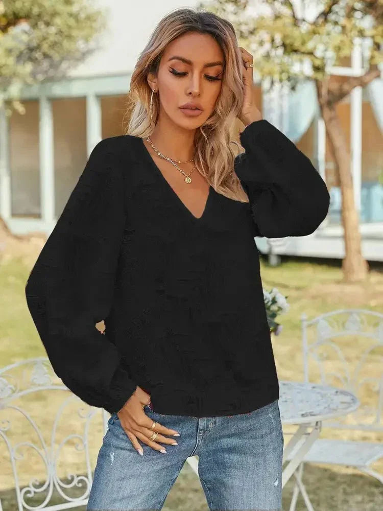 V - Neck Long Sleeve Blouse - Update AvenueTrendsi100101049705733100101049705733f71eec81f2374fb29afa726b67ac7bbc - MaxBlack