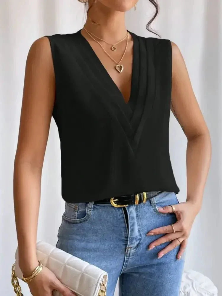 V - Neck Pleated Sleeveless Cami Tank Top - Update AvenueTanks & CamisTrendsi1001005631411531001005631411539dc4ef23 - d843 - 4d26 - b581 - 723af975d07e - Max - OriginBlack