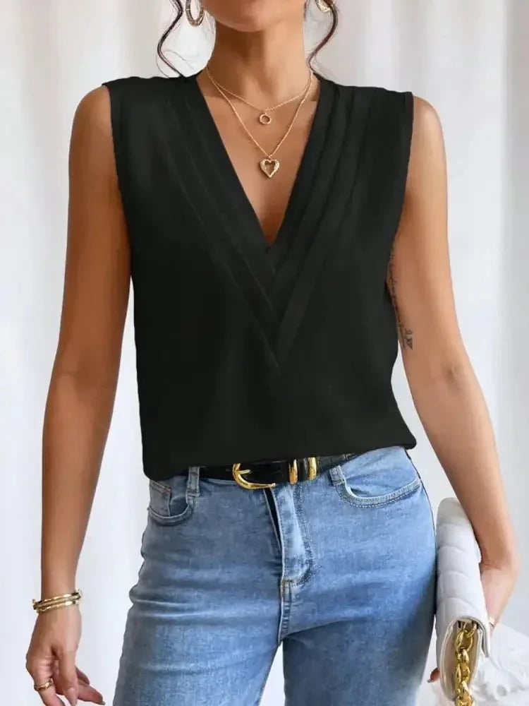 V - Neck Pleated Sleeveless Cami Tank Top - Update AvenueTanks & CamisTrendsi100100563141153100100563141153adad0c64 - fc9e - 4960 - 83b4 - 8a42cb2e6263 - Max - OriginBlack