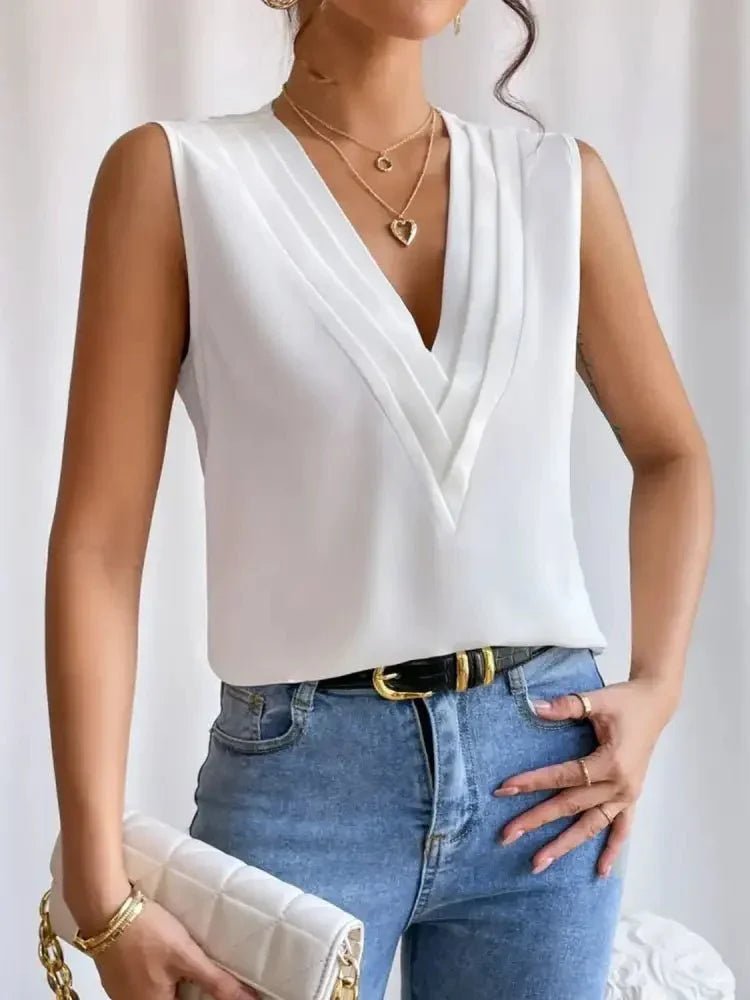 V - Neck Pleated Sleeveless Cami Tank Top - Update AvenueTanks & CamisTrendsi100100563141637100100563141637dc939d90 - 80ef - 4d0b - befd - 8d91966f7242 - Max - OriginWhite