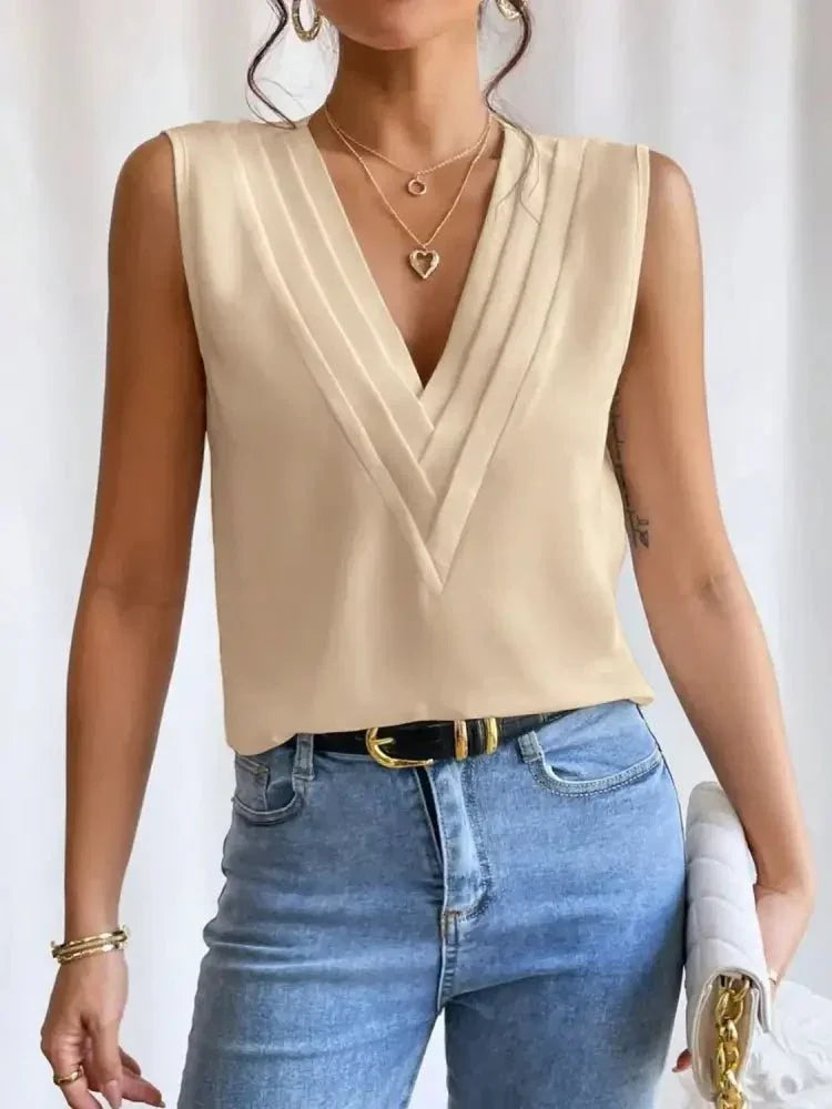 V - Neck Pleated Sleeveless Cami Tank Top - Update AvenueTanks & CamisTrendsi1001005631416971001005631416979361e58a - 5386 - 4b53 - b461 - 85b85d6ca5ab - Max - OriginTan