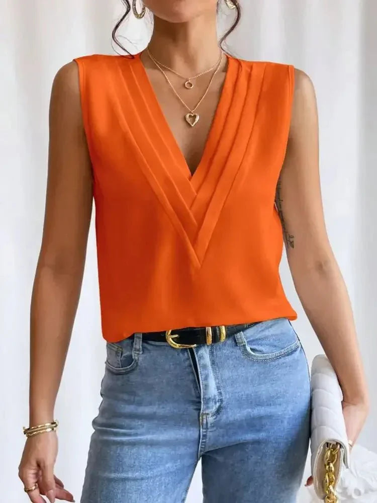 V - Neck Pleated Sleeveless Cami Tank Top - Update AvenueTanks & CamisTrendsi10010056314214910010056314214909901209 - cb98 - 4d92 - af39 - 89a26d4b7bb8 - Max - OriginOrange
