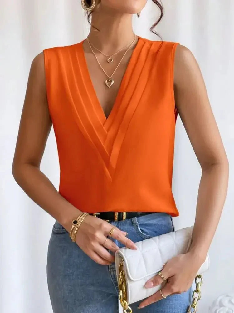 V - Neck Pleated Sleeveless Cami Tank Top - Update AvenueTanks & CamisTrendsi100100563142149100100563142149f676765a - bb11 - 4be3 - 90f7 - 301db53e7b78 - Max - OriginOrange