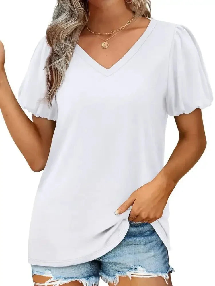 V - Neck Puff Sleeve Casual T-Shirt - Update AvenueT-ShirtsTrendsi100100820922153100100820922153a83e6369c78c4059befdd380711b8cdc - Max - OriginWhite