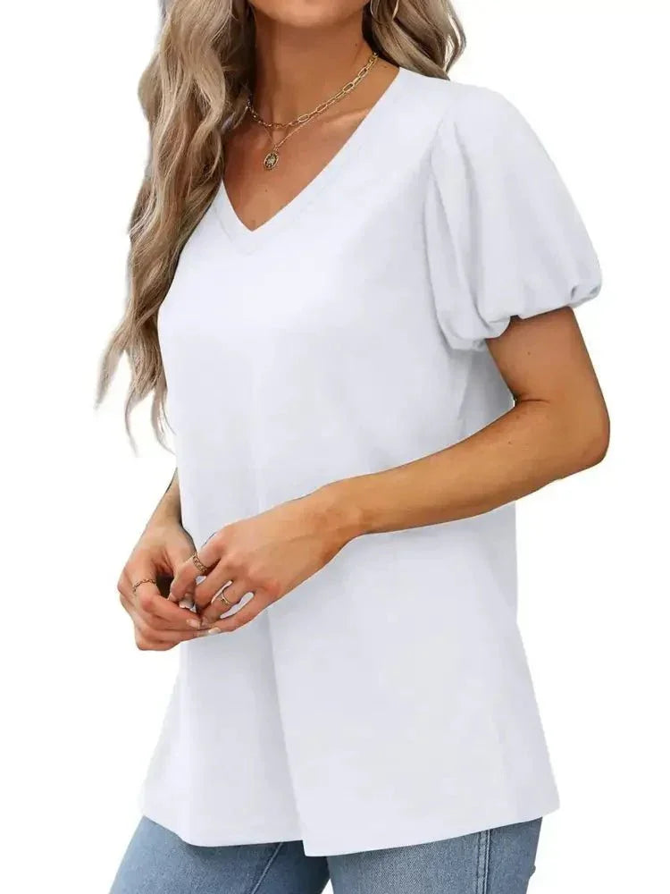 V - Neck Puff Sleeve Casual T-Shirt - Update AvenueT-ShirtsTrendsi1001008209221531001008209221531f24c8ddd01e47e7aee5f2427c7846c1 - Max - OriginWhite