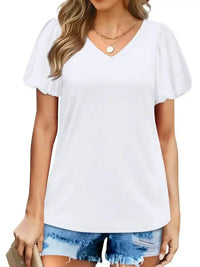 V - Neck Puff Sleeve Casual T-Shirt - Update AvenueT-ShirtsTrendsi10010082092215310010082092215315c7746d877f483fbc0acb3b7a64ed1b - Max - OriginWhite