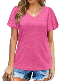 V - Neck Puff Sleeve Casual T-Shirt - Update AvenueT-ShirtsTrendsi1001008209248251001008209248255cff812f811746d1af2f172f3a01fd6d - Max - OriginRose Red