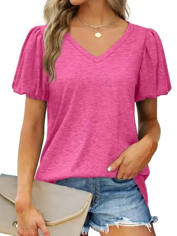 V - Neck Puff Sleeve Casual T-Shirt - Update AvenueT-ShirtsTrendsi1001008209248251001008209248259fa7617cd9604e5096cfb2188758408c - Max - OriginRose Red