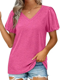 V - Neck Puff Sleeve Casual T-Shirt - Update AvenueT-ShirtsTrendsi100100820924825100100820924825e5bcdb083e564d9a89e0761024899db8 - Max - OriginRose Red