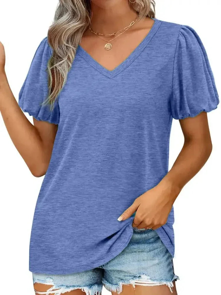 V - Neck Puff Sleeve Casual T-Shirt - Update AvenueT-ShirtsTrendsi1001008209250321001008209250322de16ec665774c26bc6e193b2167e21e - Max - OriginBlue