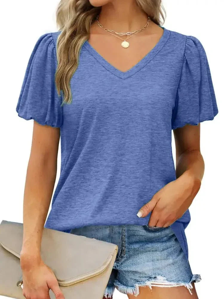 V - Neck Puff Sleeve Casual T-Shirt - Update AvenueT-ShirtsTrendsi100100820925032100100820925032b3abd8167e304560bafddcbb598f1c25 - Max - OriginBlue