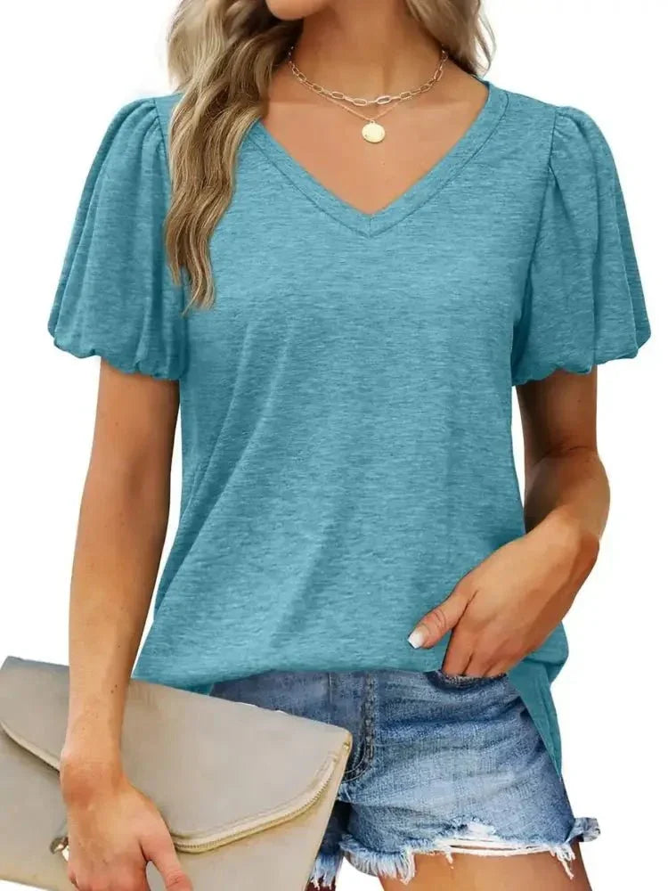 V - Neck Puff Sleeve Casual T-Shirt - Update AvenueT-ShirtsTrendsi1001008209250321001008209250322e6decf21ecf40d68995de296f8325ca - Max - OriginBlue