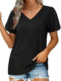 V - Neck Puff Sleeve Casual T-Shirt - Update AvenueT-ShirtsTrendsi100100820925893100100820925893c5cbfb48e8f74b9a9e8354b21937cd60 - Max - OriginBlack