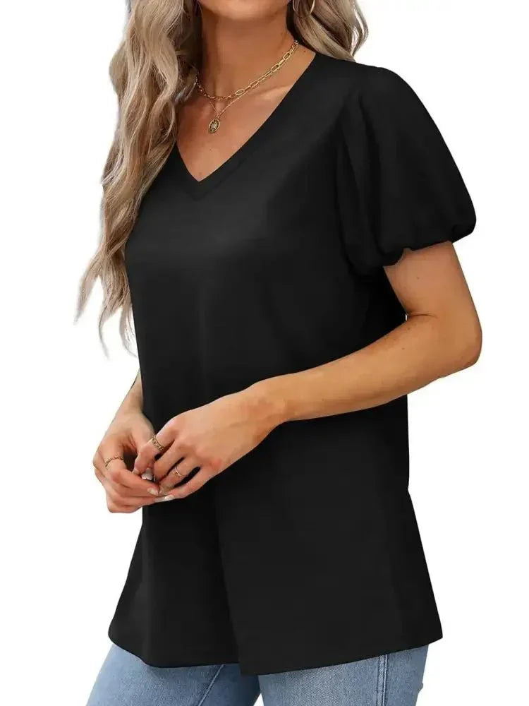 V - Neck Puff Sleeve Casual T-Shirt - Update AvenueT-ShirtsTrendsi100100820925893100100820925893d768a7dd5068445fba8e2c23d6828151 - Max - OriginBlack