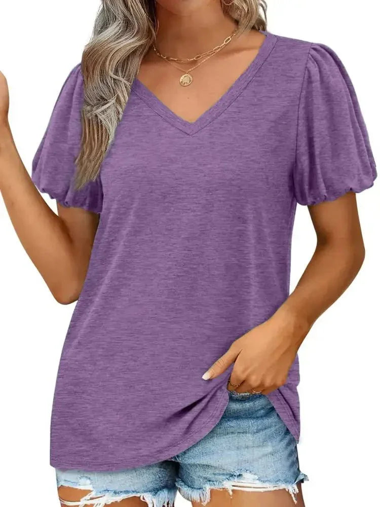 V - Neck Puff Sleeve Casual T-Shirt - Update AvenueT-ShirtsTrendsi100100820927644100100820927644d7ea1ba837ec4a92a38cc29cc5f68c77 - Max - OriginPurple
