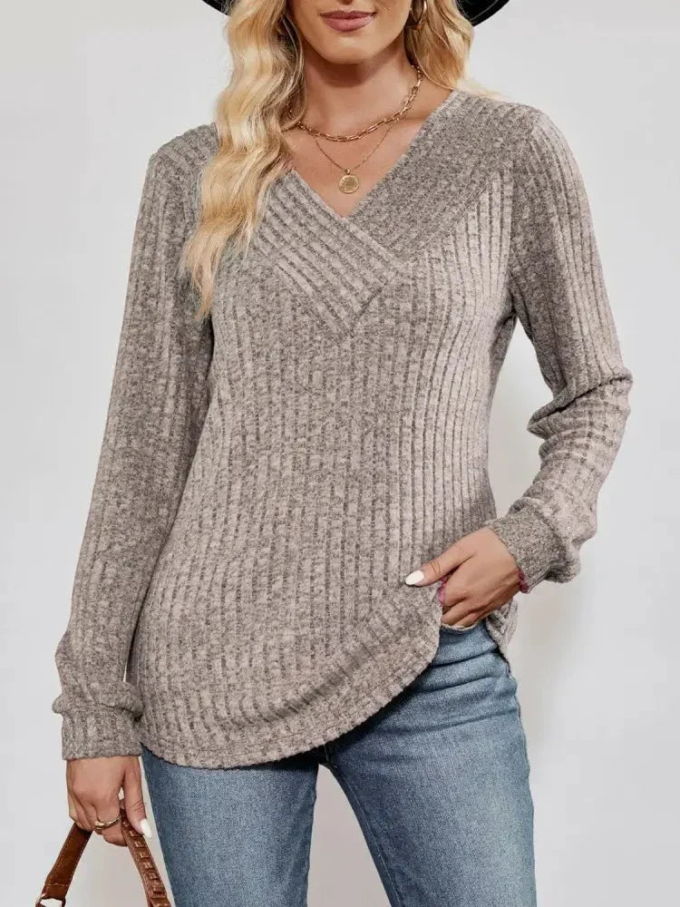 V - Neck Ribbed Long Sleeve Top - Update AvenueTrendsi100101716700260100101716700260aa1a32023c2e4cac8aacd47ad16143cf - MaxKhaki