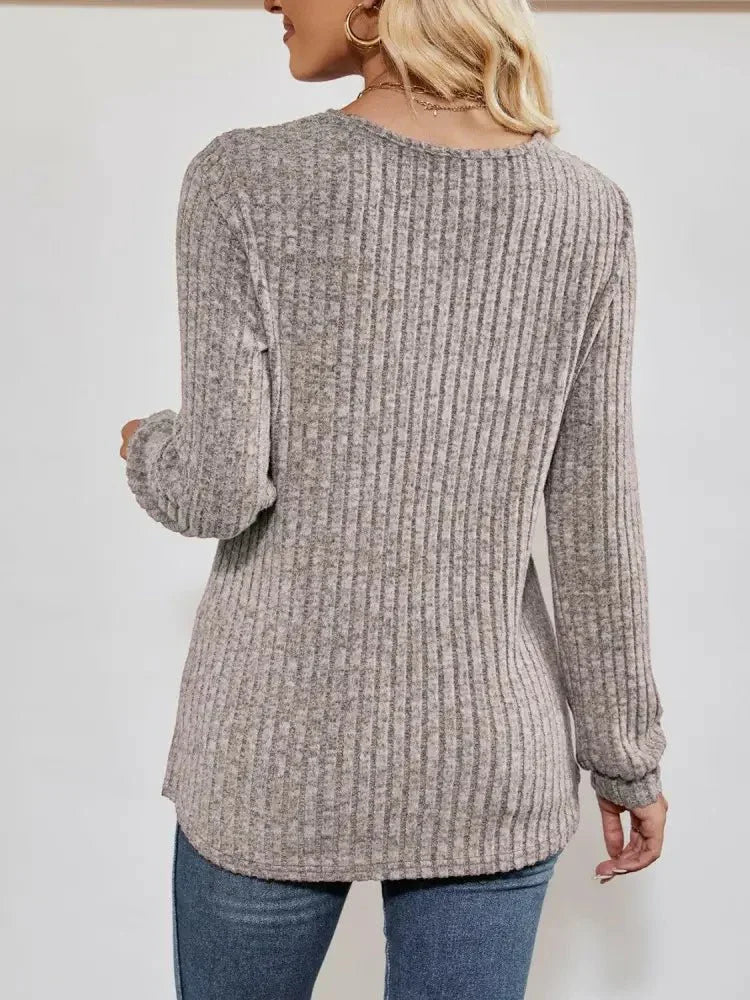V - Neck Ribbed Long Sleeve Top - Update AvenueTrendsi1001017167002601001017167002609445e536ebc0494c945017b32a58fb9a - MaxKhaki