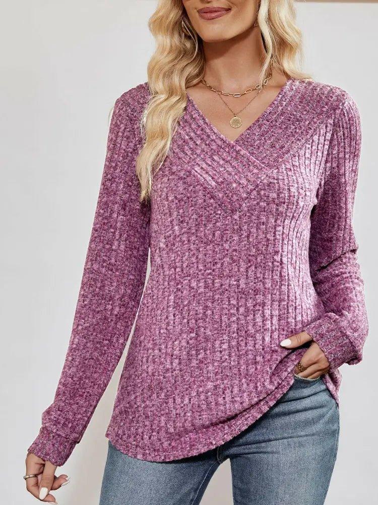 V - Neck Ribbed Long Sleeve Top - Update AvenueTrendsi100101716704480100101716704480e42649964ae3421482ef59f97b88901c - MaxLilac