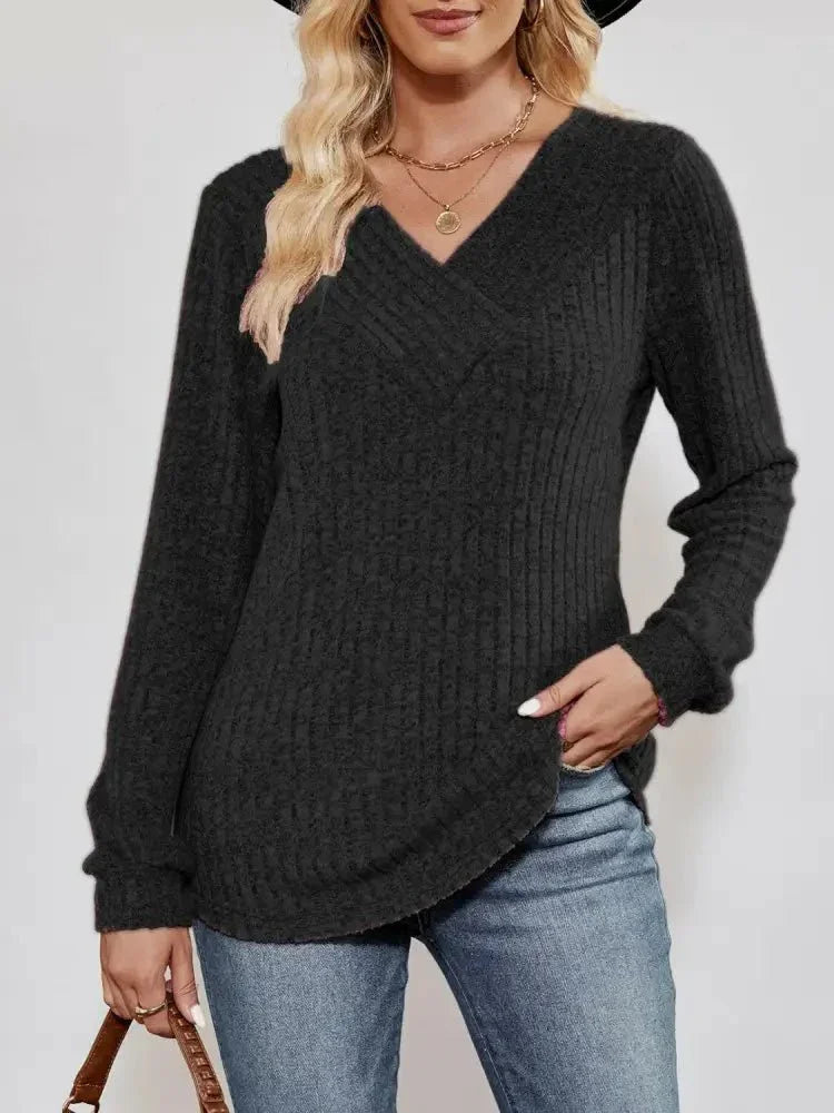 V - Neck Ribbed Long Sleeve Top - Update AvenueTrendsi100101716704934100101716704934f370f6536a90434c93dae2e2447eb480 - MaxBlack