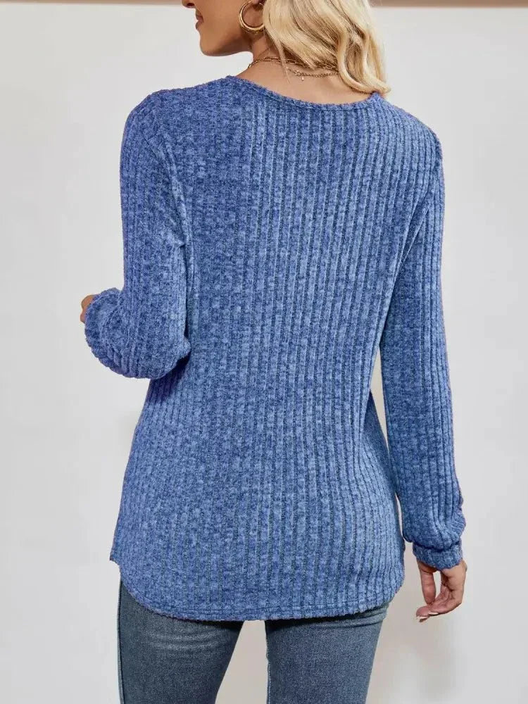 V - Neck Ribbed Long Sleeve Top - Update AvenueTrendsi1001017167073171001017167073174937dbfc42a4425bbaa138fee161a108 - MaxCobalt Blue