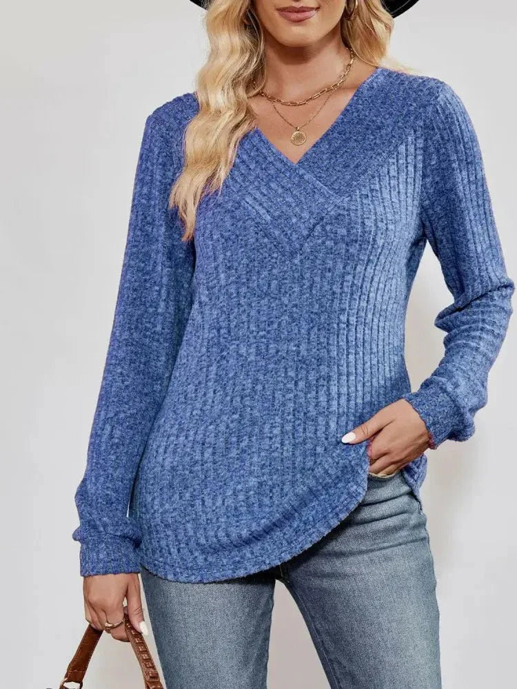 V - Neck Ribbed Long Sleeve Top - Update AvenueTrendsi10010171670731710010171670731754f5978a0b354d77b7e483377bc409a2 - MaxCobalt Blue