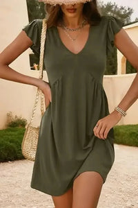 V - Neck Ruffled Cap Sleeve Dress - Update AvenueEffortless Elegance: DressesTrendsi100100447913135100100447913135c85008ee - 1ae5 - 44c0 - aeef - 01dead6fec7c - Max - OriginArmy Green