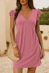 V - Neck Ruffled Cap Sleeve Dress - Update AvenueEffortless Elegance: DressesTrendsi1001004479167821001004479167827605a3b1 - 4a49 - 4db3 - a446 - d6b1fc5964a7 - Max - OriginDusty Pink