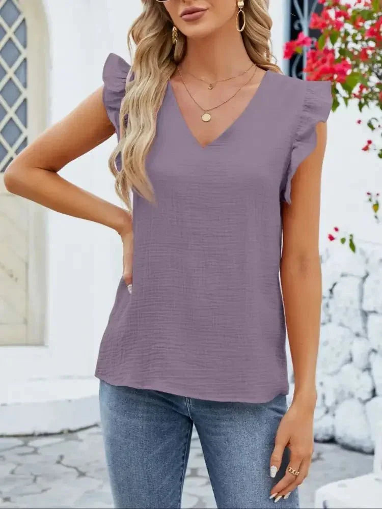 V - Neck Ruffled Sleeve Top - Update AvenueT-ShirtsTrendsi100100621642540100100621642540b2158738 - 4811 - 44f5 - 96f3 - 902f9db02811 - Max - OriginLight Purple
