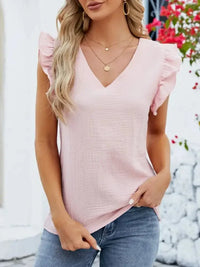 V - Neck Ruffled Sleeve Top - Update AvenueT-ShirtsTrendsi100100621643164100100621643164fe80805b - 44a9 - 498e - a1c0 - 6e9f81d52d1d - Max - OriginPink