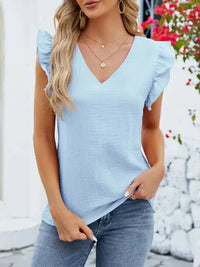 V - Neck Ruffled Sleeve Top - Update AvenueT-ShirtsTrendsi100100621643549100100621643549ca86b407 - f524 - 42a5 - 9dd2 - 25742d261a32 - Max - OriginSky Blue