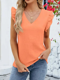 V - Neck Ruffled Sleeve Top - Update AvenueT-ShirtsTrendsi10010062164485710010062164485706e681e1 - 11bd - 44d8 - 9660 - 1860dd253871 - Max - OriginOrange Red