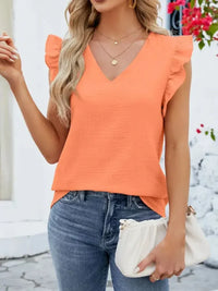 V - Neck Ruffled Sleeve Top - Update AvenueT-ShirtsTrendsi1001006216448571001006216448571f9a0d83 - 64f6 - 4660 - 8f51 - 1317aa4fcbcf - Max - OriginOrange Red