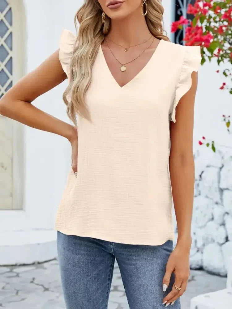 V - Neck Ruffled Sleeve Top - Update AvenueT-ShirtsTrendsi100100621645579100100621645579e3ce3f8a - 3095 - 4300 - 84c6 - 0d6811994059 - Max - OriginApricot