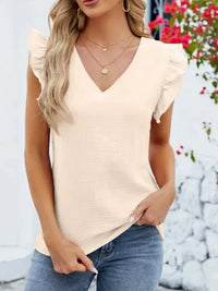 V - Neck Ruffled Sleeve Top - Update AvenueT-ShirtsTrendsi100100621645579100100621645579a2570ae7 - 35ff - 458c - b0c9 - 1d81f046ecda - Max - OriginApricot