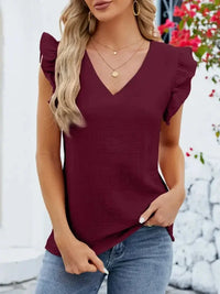 V - Neck Ruffled Sleeve Top - Update AvenueT-ShirtsTrendsi10010062164773110010062164773150410011 - 0bd9 - 4a62 - 82c1 - d8159c6d9e46 - Max - OriginWine Red
