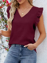 V - Neck Ruffled Sleeve Top - Update AvenueT-ShirtsTrendsi100100621647731100100621647731fb5a3d13 - 47a0 - 4c24 - 9671 - 751d2972e5eb - Max - OriginWine Red