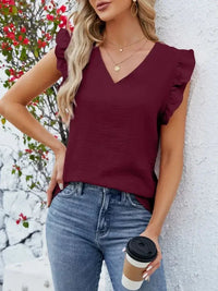 V - Neck Ruffled Sleeve Top - Update AvenueT-ShirtsTrendsi10010062164773110010062164773163d489b8 - dc96 - 4988 - a86b - d835f9620429 - Max - OriginWine Red