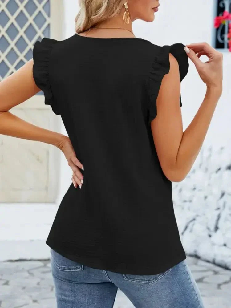 V - Neck Ruffled Sleeve Top - Update AvenueT-ShirtsTrendsi1001006216499751001006216499755c3aa68a - 736b - 4eb9 - b33a - 86c385b9b069 - Max - OriginBlack