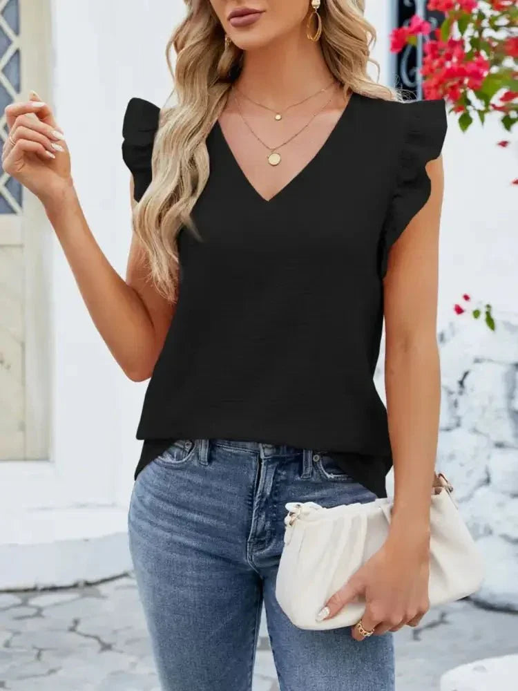 V - Neck Ruffled Sleeve Top - Update AvenueT-ShirtsTrendsi1001006216499751001006216499753de07dc1 - 1c63 - 4aaa - 9804 - 4207a9034c66 - Max - OriginBlack