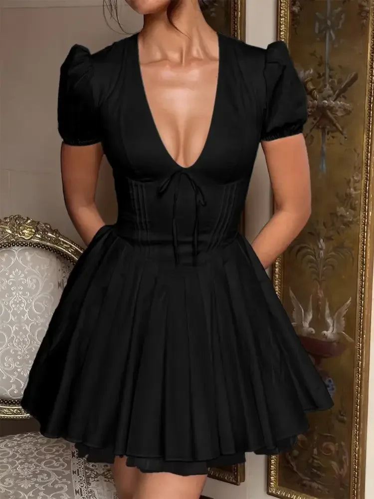 V-Neck Short Sleeve Mini Dress