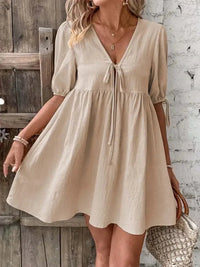 V - Neck Tie - Front Mini Dress with Puff Sleeves - Update AvenueTrendsi1001006320095021001006320095027e1736bc224e49ad9d28bbcf38cf78b3 - Max - OriginKhaki