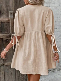 V - Neck Tie - Front Mini Dress with Puff Sleeves - Update AvenueTrendsi100100632009502100100632009502f437b44ef9764d69a8b2b280b6ddf373 - Max - OriginKhaki