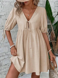 V - Neck Tie - Front Mini Dress with Puff Sleeves - Update AvenueTrendsi1001006320095021001006320095026eeb9fa518814ecb96c8ee2ad4a46ddb - Max - OriginKhaki